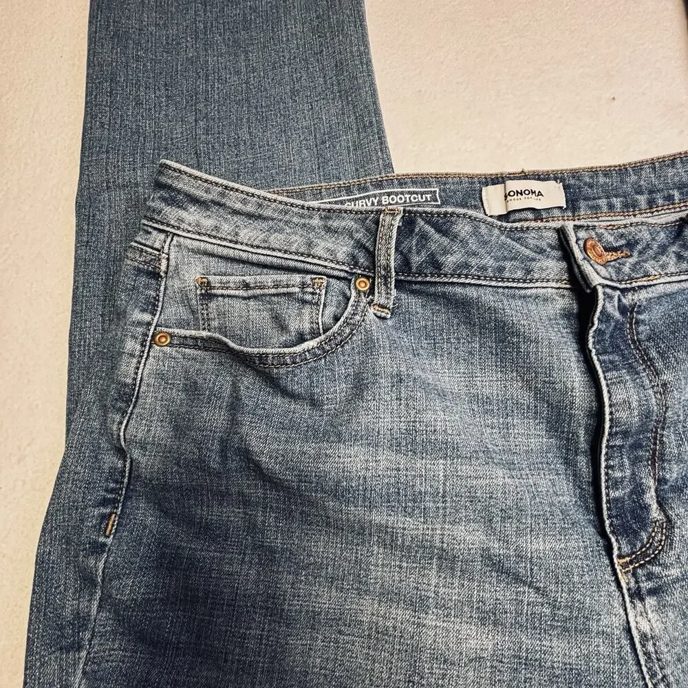 Sonoma Jeans Women’s Sz 18 Curvy Boot Cut Blue Denim Stretch Nice Soft 5 Pocket
